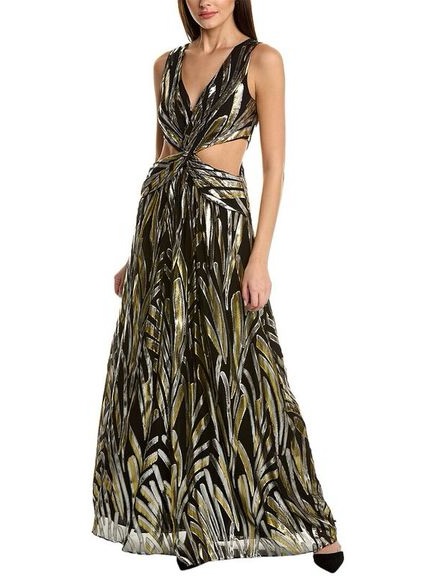Ramy Brook Irene Cut Out Maxi Dress Size 8 Nwt Navy Metallic